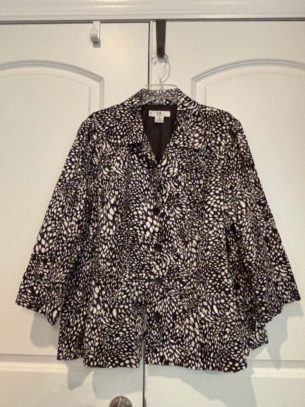 S.L.B. Woman Blazer Size 3X Black White Abstract Print Cotton Jacket